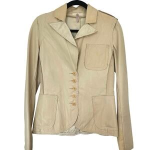 Joie (M) Leather Blazer Jacket Silk Lined Y2K Utility Minimalist